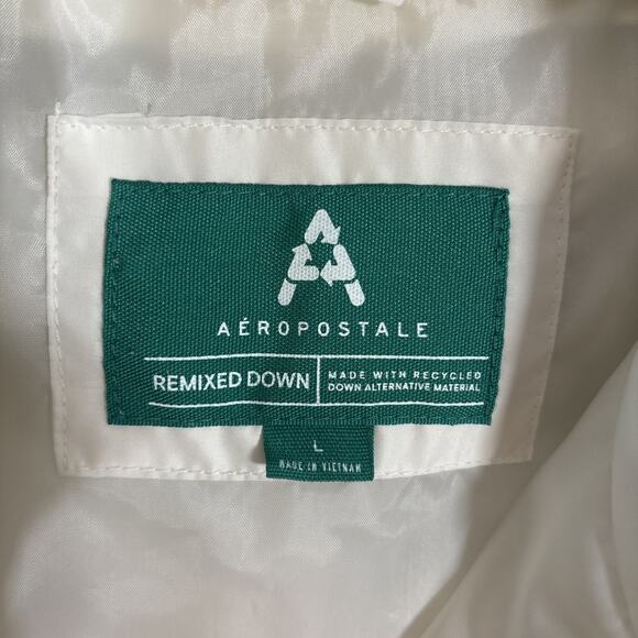 Aeropostale Remixed Down Puffer Vest Large Off White Recycled Fall Layering - Picture 3 of 7